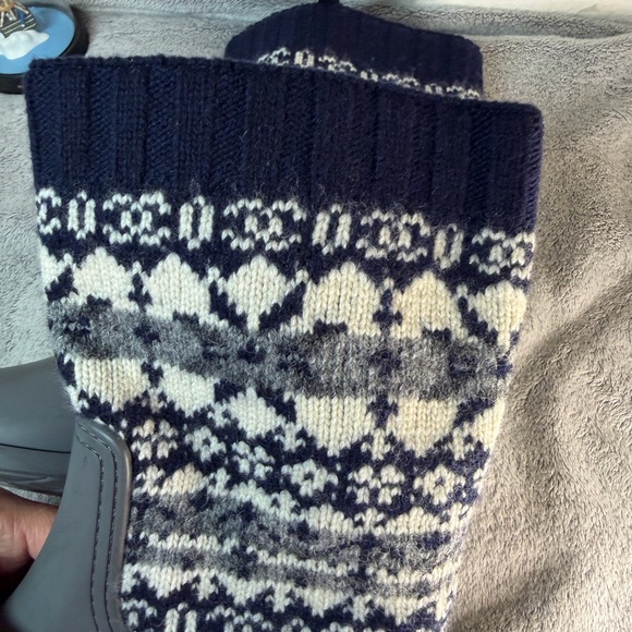 CHANEL Gray and Blue Rain Boots with Knit Cuffs - Picture 10 of 16